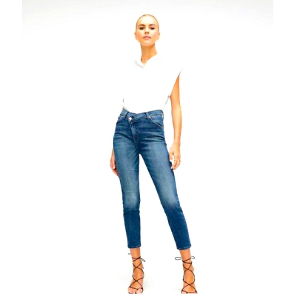 7 For All Mankind Asymmetric Skinny Jean in Blue Monday size 24